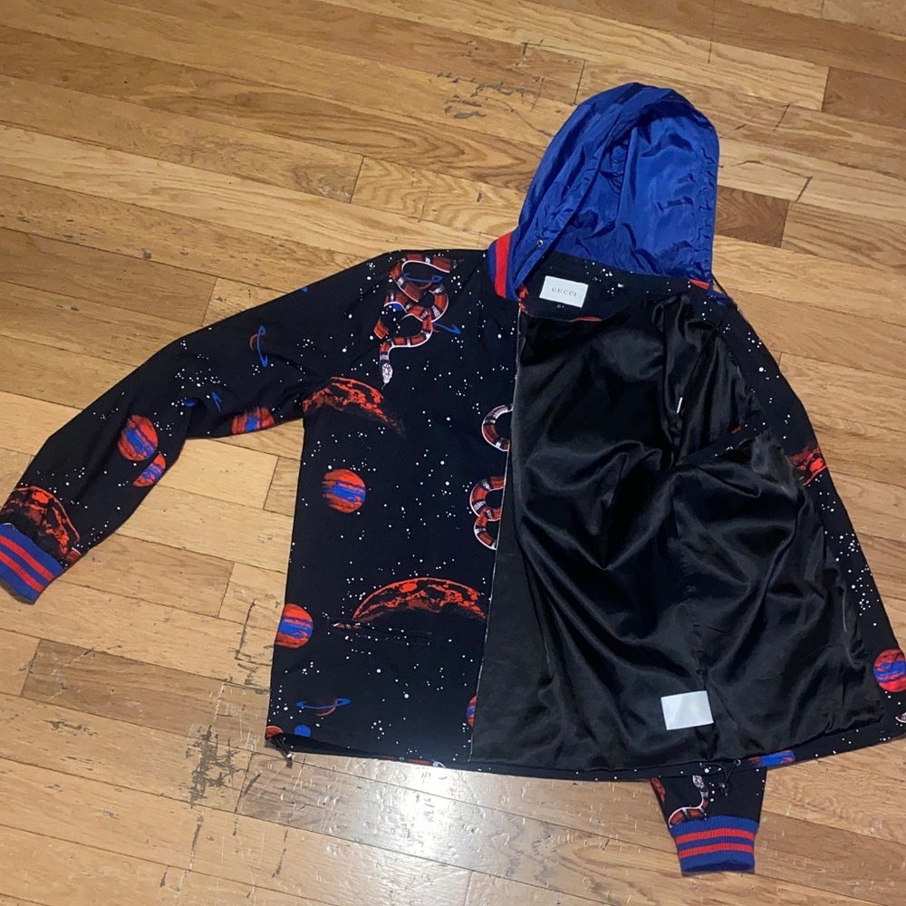 Space-Themed GUCCI Jacket with Blue Hood